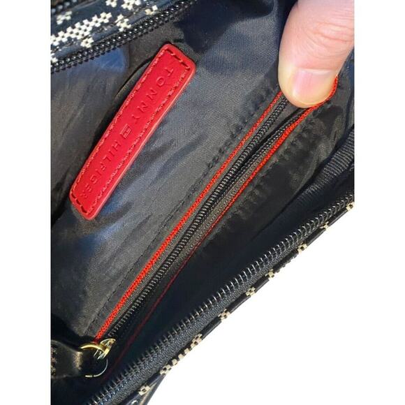 Tommy Hilfiger Crossbody Monogram Dual Zip Pocket Shoulder Bag Black White - Picture 6 of 10